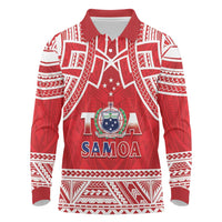Samoa Rugby Custom Long Sleeve Polo Shirt Toa Samoa Pacific Sporty Red - Polynesian Pride
