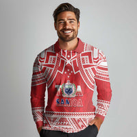 Samoa Rugby Custom Long Sleeve Polo Shirt Toa Samoa Pacific Sporty Red - Polynesian Pride