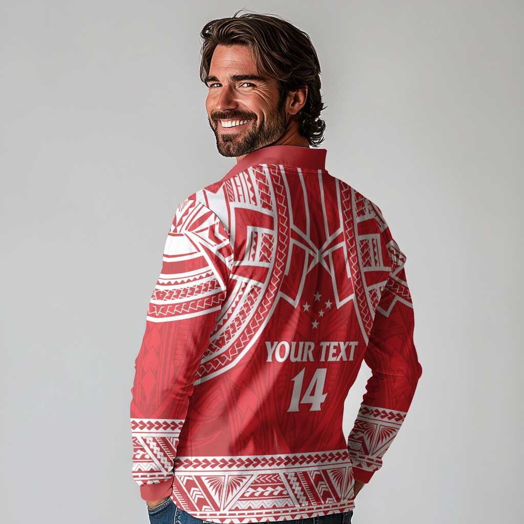 Samoa Rugby Custom Long Sleeve Polo Shirt Toa Samoa Pacific Sporty Red - Polynesian Pride
