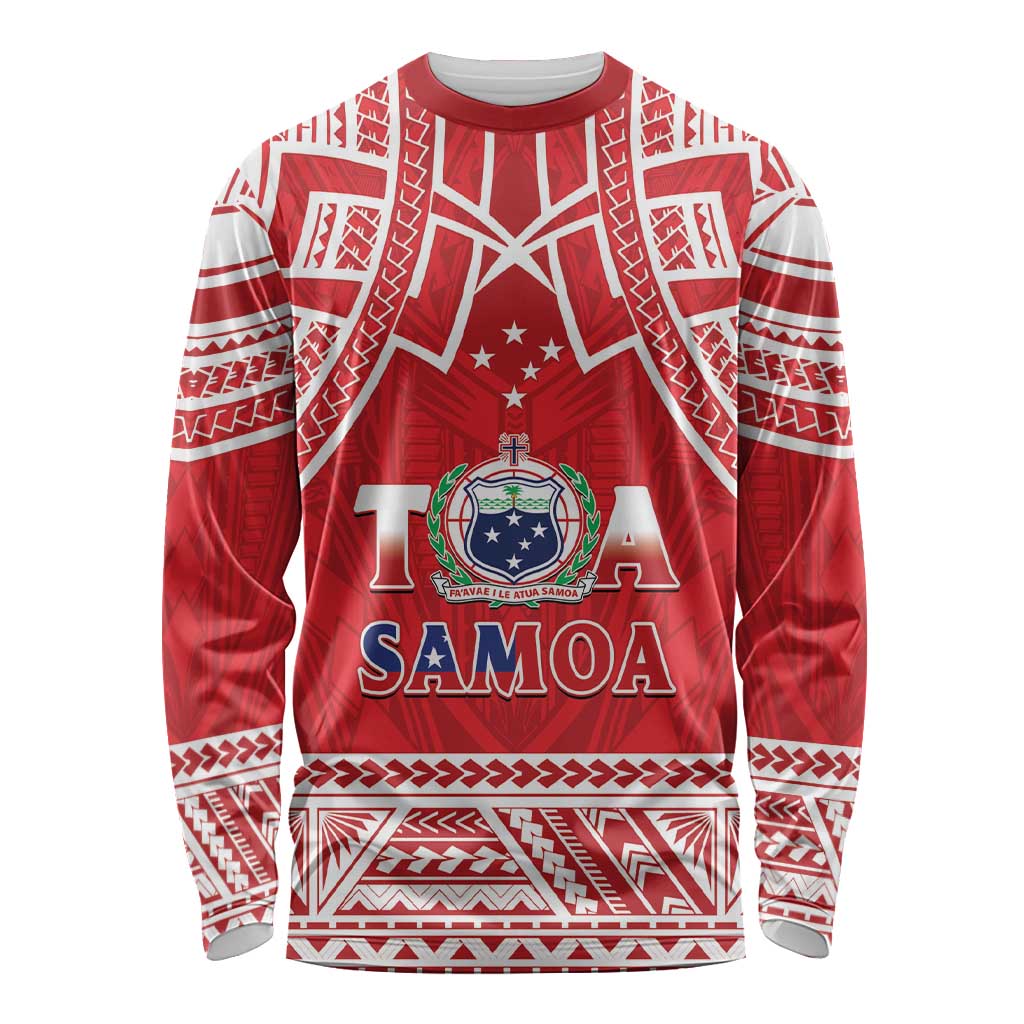 Samoa Rugby Custom Long Sleeve Shirt Toa Samoa Pacific Sporty Red - Polynesian Pride