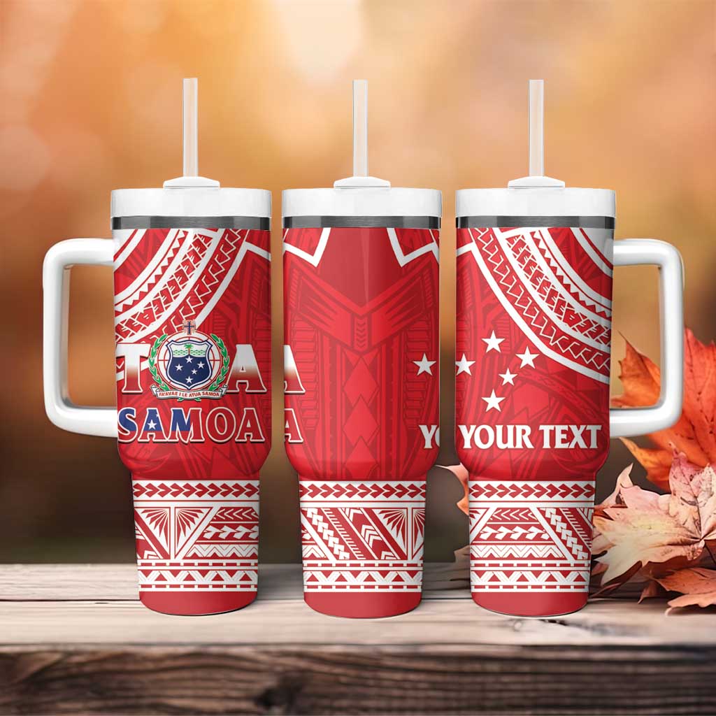 Samoa Rugby Custom Tumbler With Handle Toa Samoa Pacific Sporty Red - Polynesian Pride