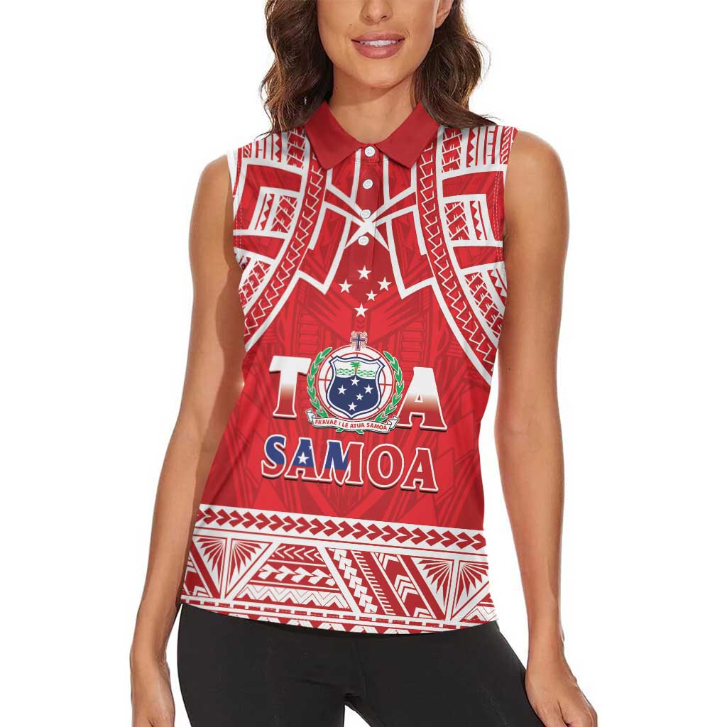 Samoa Rugby Custom Women Sleeveless Polo Shirt Toa Samoa Pacific Sporty Red - Polynesian Pride