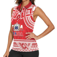 Samoa Rugby Custom Women Sleeveless Polo Shirt Toa Samoa Pacific Sporty Red - Polynesian Pride