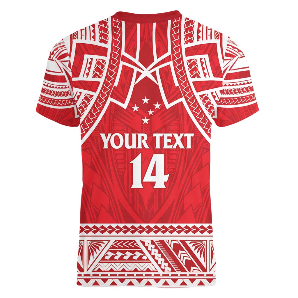 Samoa Rugby Custom Women V-Neck T-Shirt Toa Samoa Pacific Sporty Red - Polynesian Pride