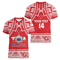 Samoa Rugby Custom Women V-Neck T-Shirt Toa Samoa Pacific Sporty Red - Polynesian Pride