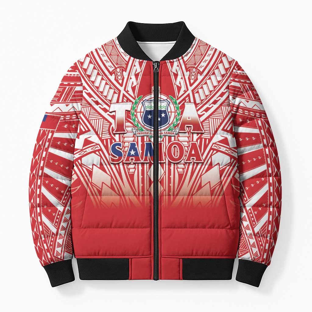 Toa Samoa Rugby Custom Bomber Puffer Jacket Samoa mo Samoa Polynesian Pacific Red - Polynesian Pride