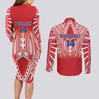 Toa Samoa Rugby Custom Couples Matching Long Sleeve Bodycon Dress and Long Sleeve Button Shirt Samoa mo Samoa Polynesian Pacific Red - Polynesian Pride