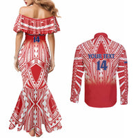 Toa Samoa Rugby Custom Couples Matching Mermaid Dress and Long Sleeve Button Shirt Samoa mo Samoa Polynesian Pacific Red - Polynesian Pride