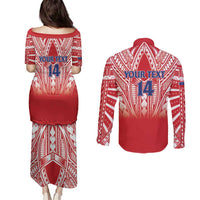 Toa Samoa Rugby Custom Couples Matching Puletasi and Long Sleeve Button Shirt Samoa mo Samoa Polynesian Pacific Red - Polynesian Pride