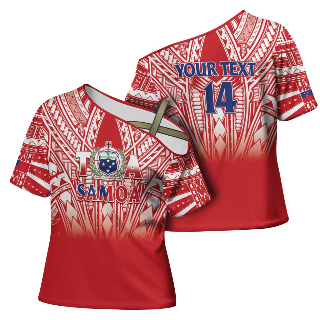 Toa Samoa Rugby Custom Cross Shoulder Shirt Samoa mo Samoa Polynesian Pacific Red - Polynesian Pride