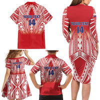 Toa Samoa Rugby Custom Family Matching Long Sleeve Bodycon Dress and Hawaiian Shirt Samoa mo Samoa Polynesian Pacific Red - Polynesian Pride
