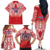 Toa Samoa Rugby Custom Family Matching Off The Shoulder Long Sleeve Dress and Hawaiian Shirt Samoa mo Samoa Polynesian Pacific Red - Polynesian Pride