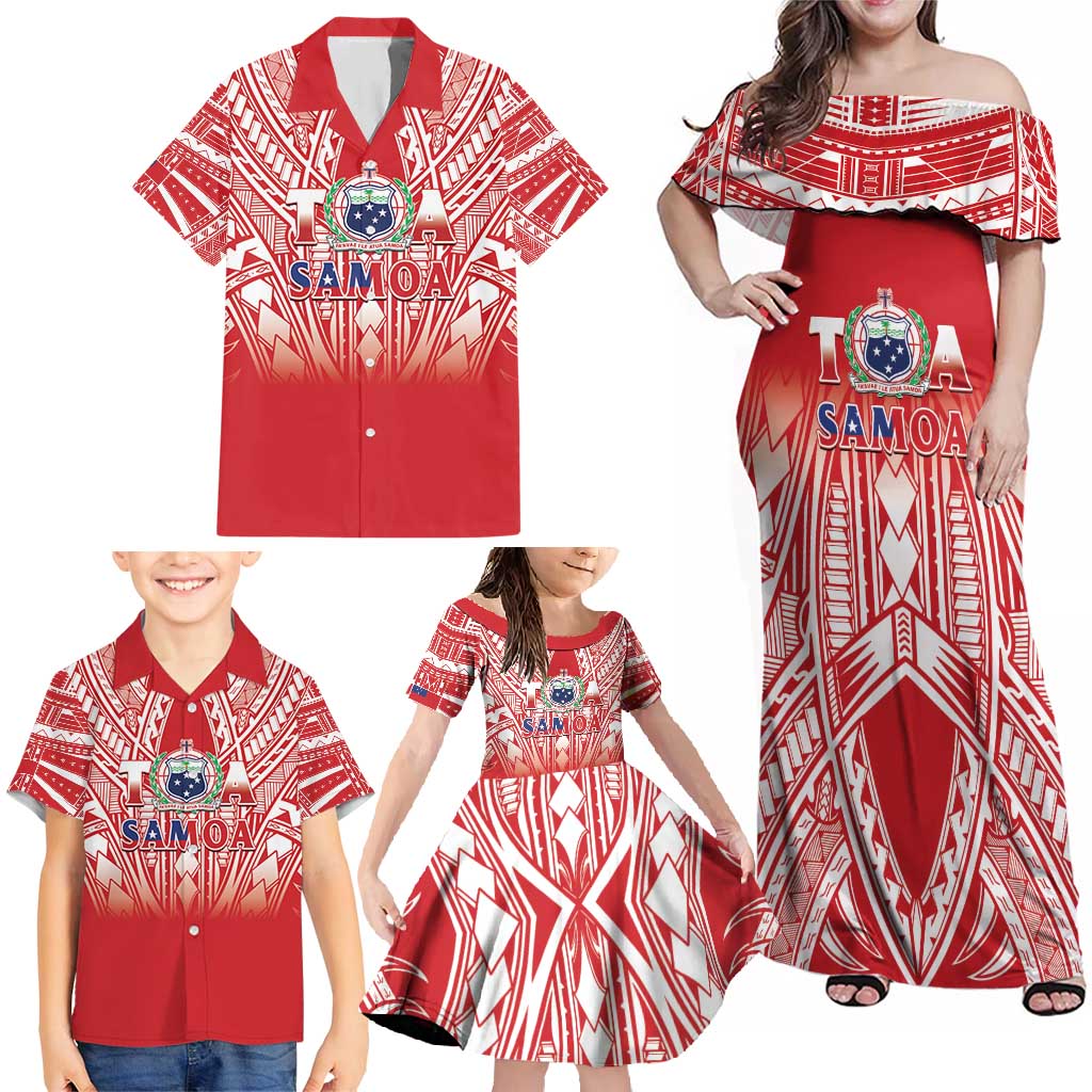Toa Samoa Rugby Custom Family Matching Off Shoulder Maxi Dress and Hawaiian Shirt Samoa mo Samoa Polynesian Pacific Red - Polynesian Pride
