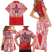 Toa Samoa Rugby Custom Family Matching Short Sleeve Bodycon Dress and Hawaiian Shirt Samoa mo Samoa Polynesian Pacific Red - Polynesian Pride
