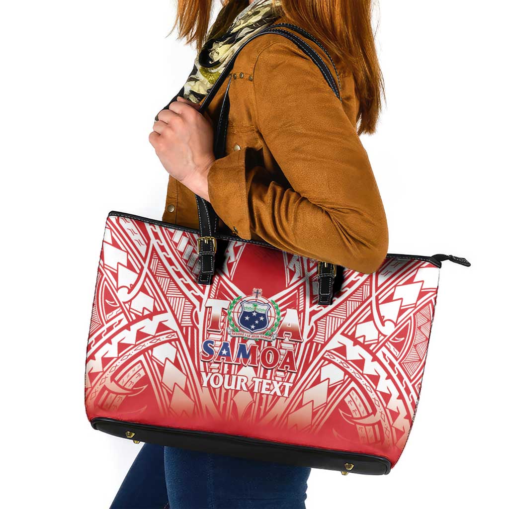 Toa Samoa Rugby Custom Leather Tote Bag Samoa mo Samoa Polynesian Pacific Red - Polynesian Pride