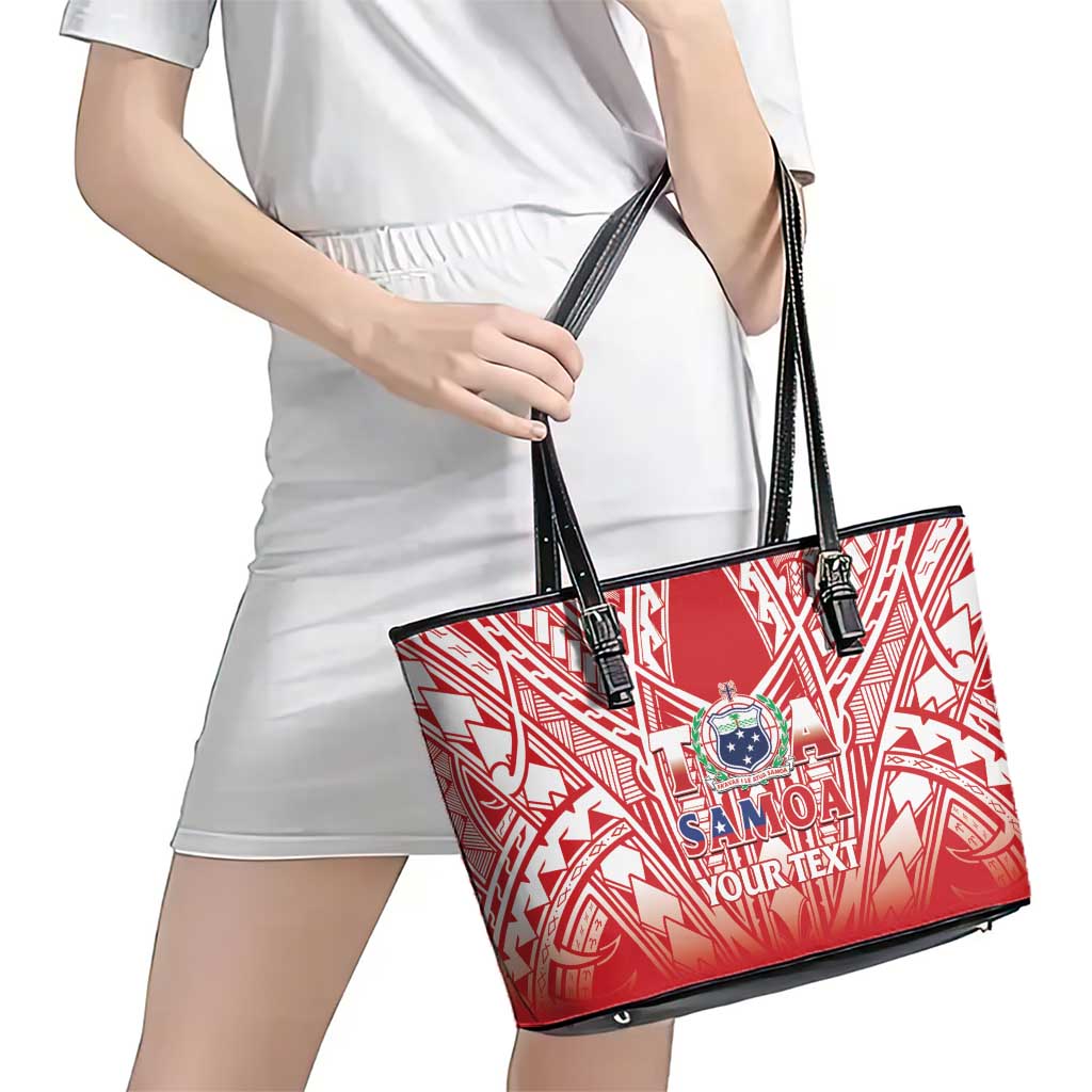 Toa Samoa Rugby Custom Leather Tote Bag Samoa mo Samoa Polynesian Pacific Red - Polynesian Pride