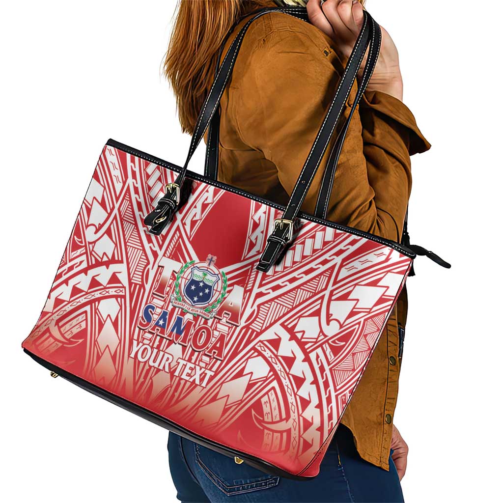 Toa Samoa Rugby Custom Leather Tote Bag Samoa mo Samoa Polynesian Pacific Red - Polynesian Pride