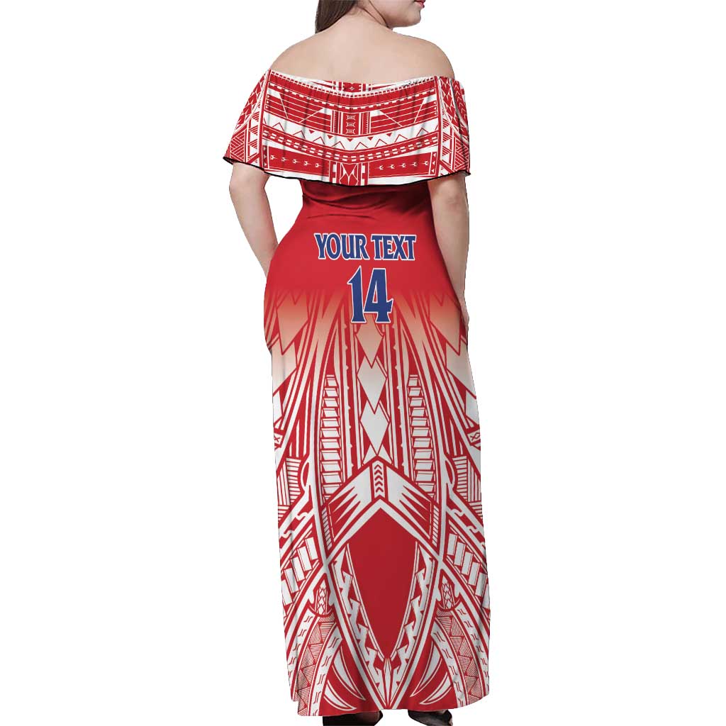 Toa Samoa Rugby Custom Off Shoulder Maxi Dress Samoa mo Samoa Polynesian Pacific Red - Polynesian Pride