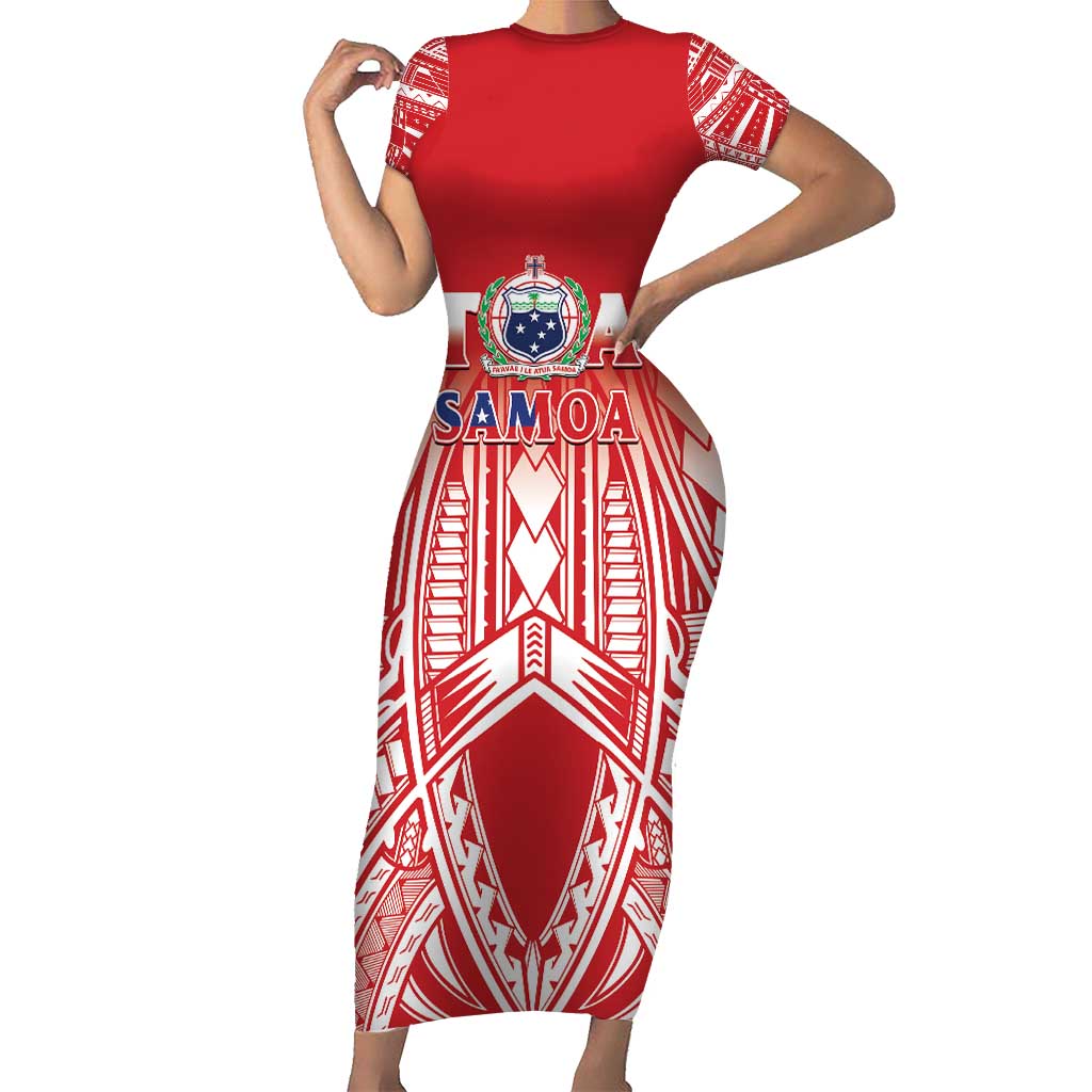 Toa Samoa Rugby Custom Short Sleeve Bodycon Dress Samoa mo Samoa Polynesian Pacific Red - Polynesian Pride
