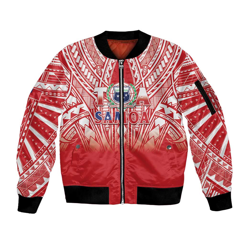 Toa Samoa Rugby Custom Sleeve Zip Bomber Jacket Samoa mo Samoa Polynesian Pacific Red - Polynesian Pride