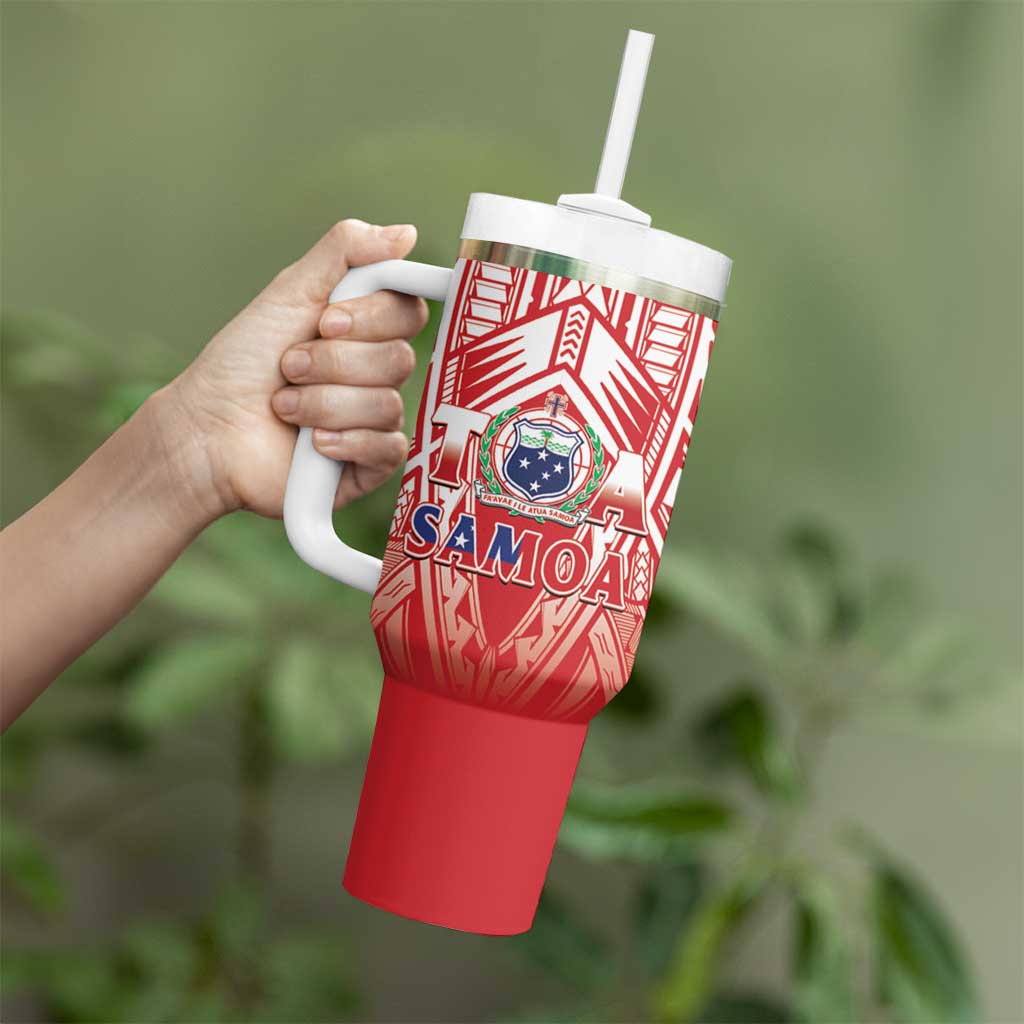 Toa Samoa Rugby Custom Tumbler With Handle Samoa mo Samoa Polynesian Pacific Red - Polynesian Pride