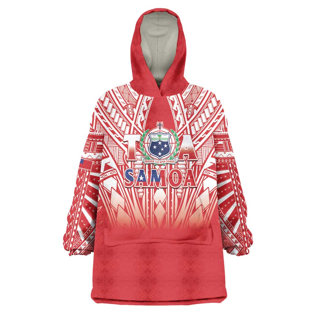 Toa Samoa Rugby Custom Wearable Blanket Hoodie Samoa mo Samoa Polynesian Pacific Red - Polynesian Pride