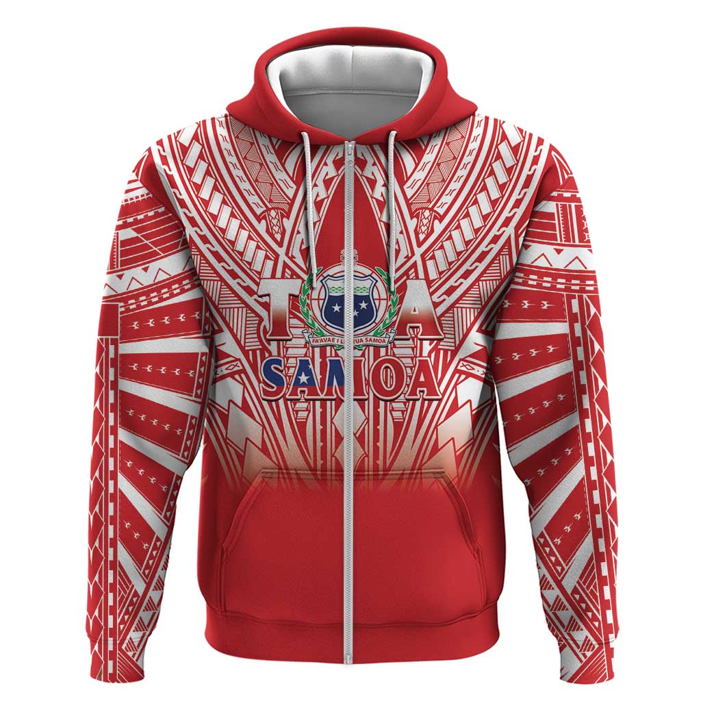 Toa Samoa Rugby Custom Zip Hoodie Samoa mo Samoa Polynesian Pacific Red - Polynesian Pride