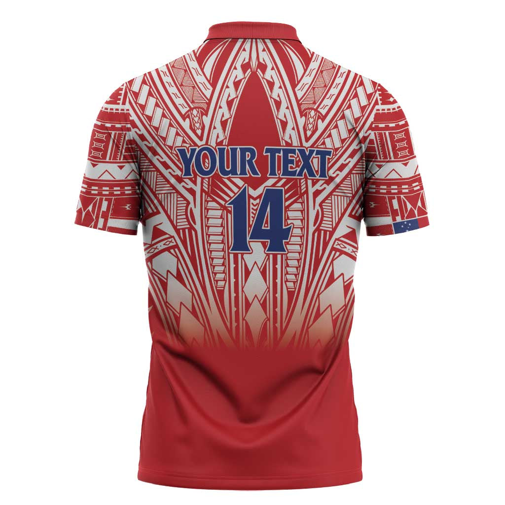 Toa Samoa Rugby Custom Zipper Polo Shirt Samoa mo Samoa Polynesian Pacific Red - Polynesian Pride