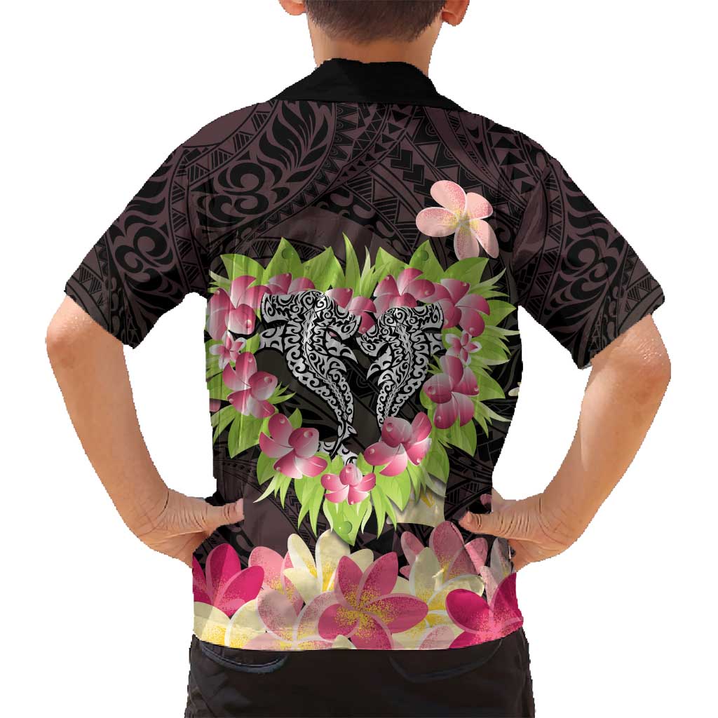 Polynesia Valentine's Day Family Matching Long Sleeve Bodycon Dress and Hawaiian Shirt Hammerhead Shark Plumeria With Polynesian Pattern LT14 - Polynesian Pride