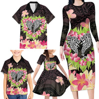 Polynesia Valentine's Day Family Matching Long Sleeve Bodycon Dress and Hawaiian Shirt Hammerhead Shark Plumeria With Polynesian Pattern LT14 - Polynesian Pride