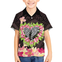 Polynesia Valentine's Day Family Matching Long Sleeve Bodycon Dress and Hawaiian Shirt Hammerhead Shark Plumeria With Polynesian Pattern LT14 Son's Shirt Black - Polynesian Pride