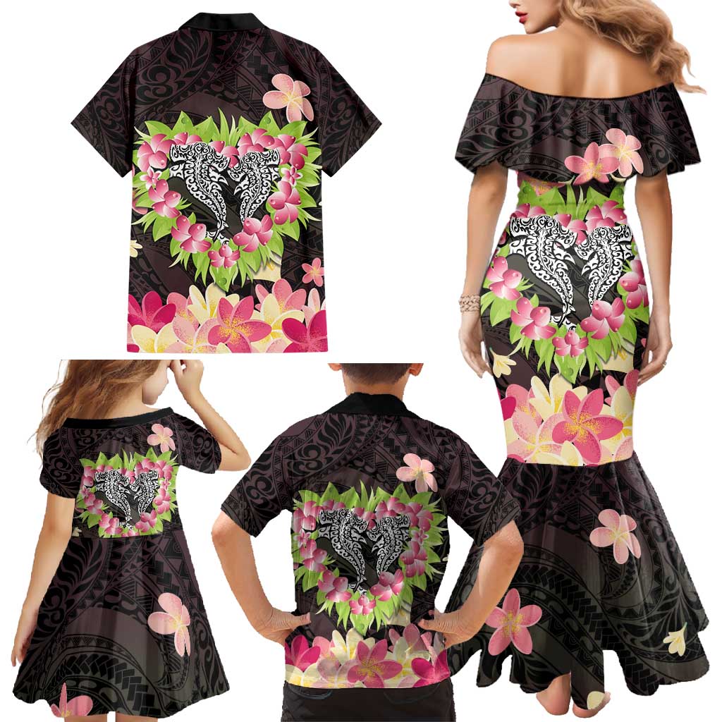 Polynesia Valentine's Day Family Matching Mermaid Dress and Hawaiian Shirt Hammerhead Shark Plumeria With Polynesian Pattern LT14 - Polynesian Pride