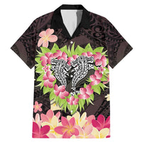 Polynesia Valentine's Day Family Matching Mermaid Dress and Hawaiian Shirt Hammerhead Shark Plumeria With Polynesian Pattern LT14 Dad's Shirt - Short Sleeve Black - Polynesian Pride