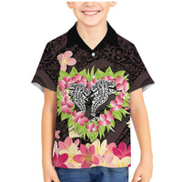 Polynesia Valentine's Day Family Matching Mermaid Dress and Hawaiian Shirt Hammerhead Shark Plumeria With Polynesian Pattern LT14 Son's Shirt Black - Polynesian Pride