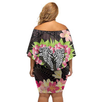 Polynesia Valentine's Day Family Matching Off Shoulder Short Dress and Hawaiian Shirt Hammerhead Shark Plumeria With Polynesian Pattern LT14 - Polynesian Pride