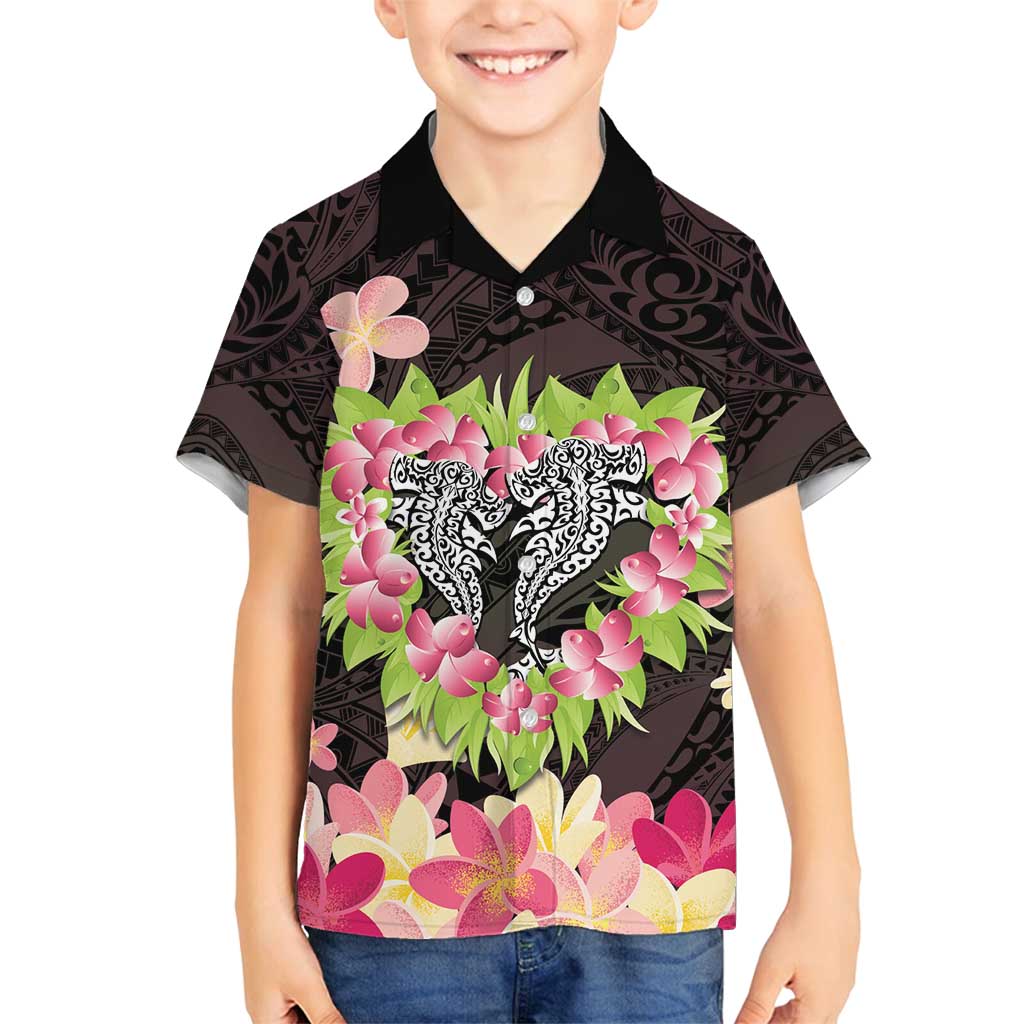 Polynesia Valentine's Day Family Matching Puletasi and Hawaiian Shirt Hammerhead Shark Plumeria With Polynesian Pattern