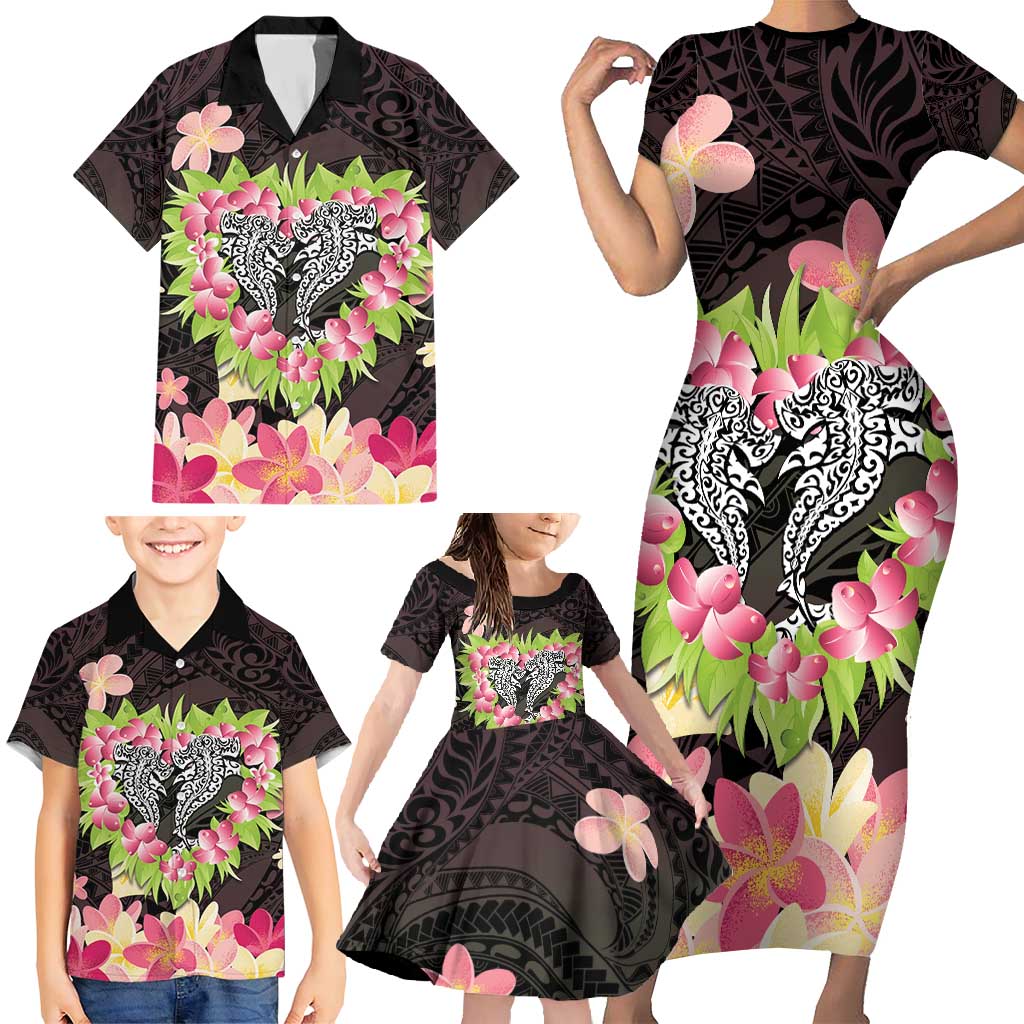 Polynesia Valentine's Day Family Matching Short Sleeve Bodycon Dress and Hawaiian Shirt Hammerhead Shark Plumeria With Polynesian Pattern LT14 - Polynesian Pride
