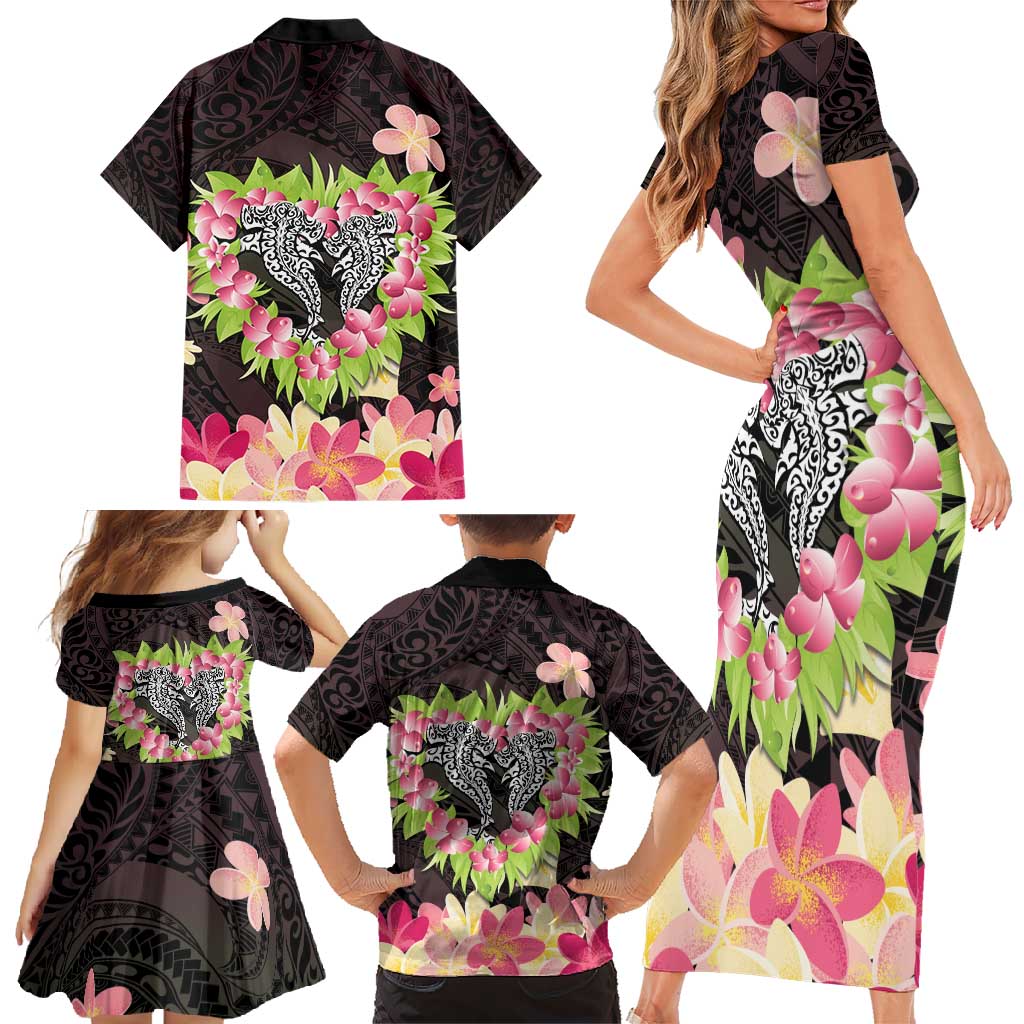 Polynesia Valentine's Day Family Matching Short Sleeve Bodycon Dress and Hawaiian Shirt Hammerhead Shark Plumeria With Polynesian Pattern LT14 - Polynesian Pride