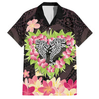 Polynesia Valentine's Day Family Matching Short Sleeve Bodycon Dress and Hawaiian Shirt Hammerhead Shark Plumeria With Polynesian Pattern LT14 Dad's Shirt - Short Sleeve Black - Polynesian Pride