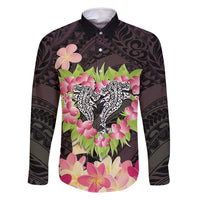 Polynesia Valentine's Day Family Matching Tank Maxi Dress and Hawaiian Shirt Hammerhead Shark Plumeria With Polynesian Pattern LT14 Dad's Shirt - Long Sleeve Black - Polynesian Pride