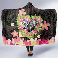 Polynesia Valentine's Day Hooded Blanket Hammerhead Shark Plumeria With Polynesian Pattern