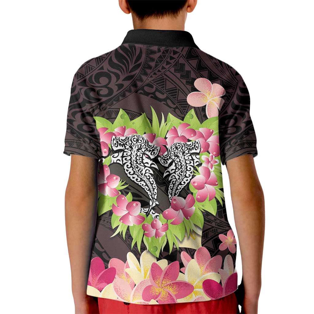Polynesia Valentine's Day Kid Polo Shirt Hammerhead Shark Plumeria With Polynesian Pattern LT14 - Polynesian Pride