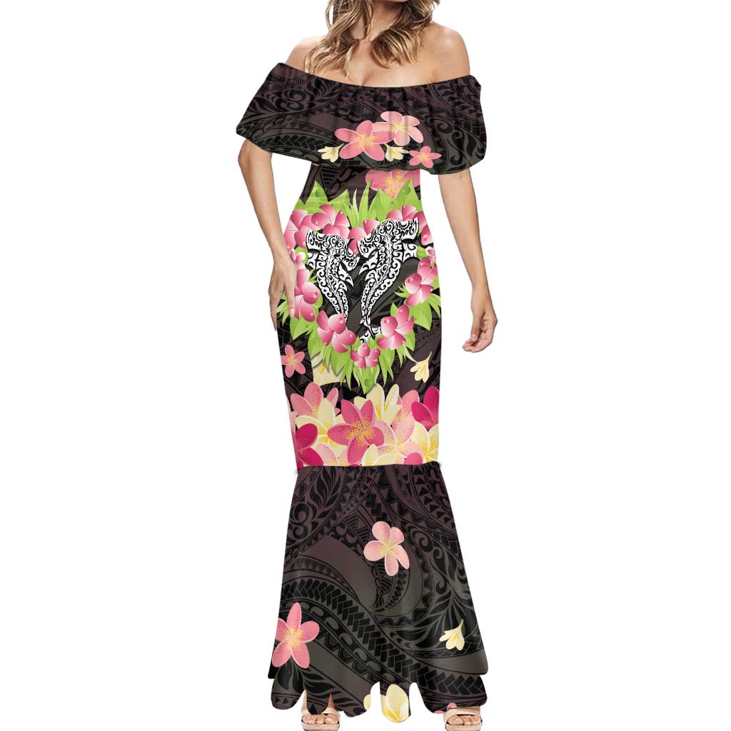 Polynesia Valentine's Day Mermaid Dress Hammerhead Shark Plumeria With Polynesian Pattern