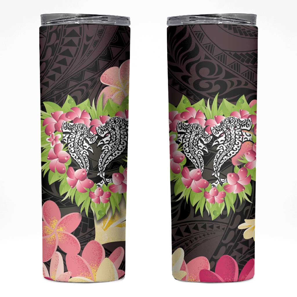 Polynesia Valentine's Day Skinny Tumbler Hammerhead Shark Plumeria With Polynesian Pattern LT14 Black - Polynesian Pride