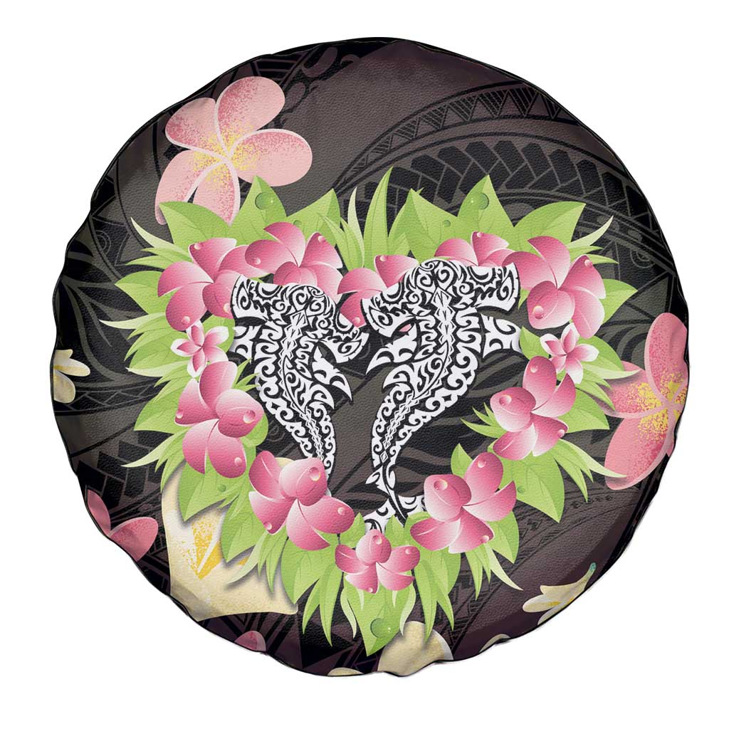 Polynesia Valentine's Day Spare Tire Cover Hammerhead Shark Plumeria With Polynesian Pattern