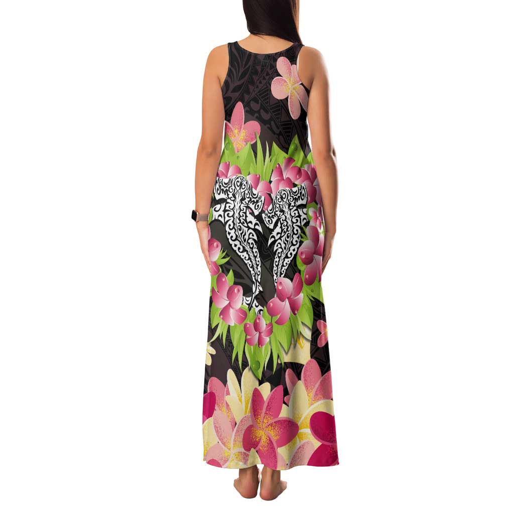 Polynesia Valentine's Day Tank Maxi Dress Hammerhead Shark Plumeria With Polynesian Pattern