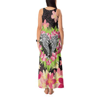 Polynesia Valentine's Day Tank Maxi Dress Hammerhead Shark Plumeria With Polynesian Pattern