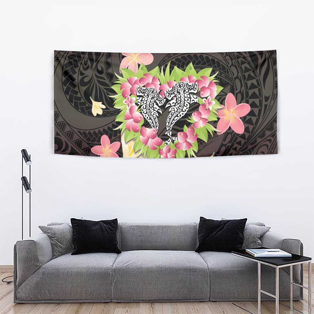 Polynesia Valentine's Day Tapestry Hammerhead Shark Plumeria With Polynesian Pattern