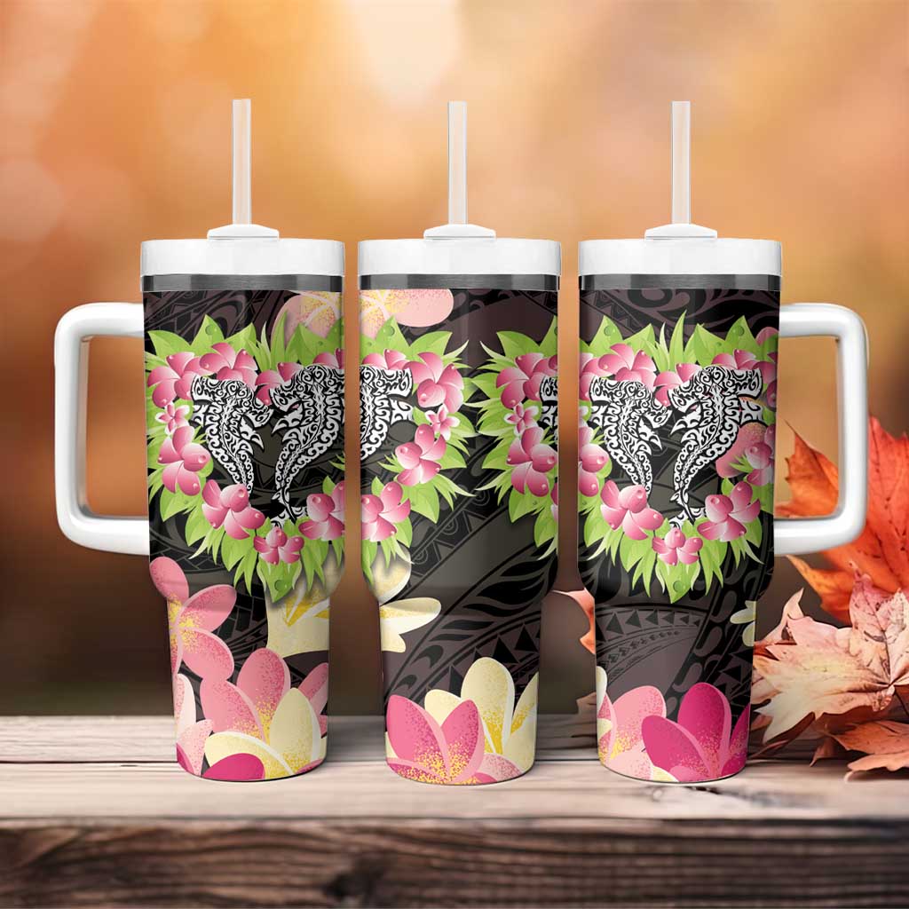 Polynesia Valentine's Day Tumbler With Handle Hammerhead Shark Plumeria With Polynesian Pattern LT14 - Polynesian Pride