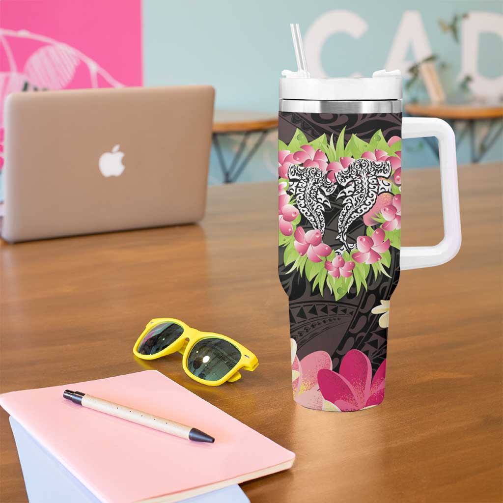 Polynesia Valentine's Day Tumbler With Handle Hammerhead Shark Plumeria With Polynesian Pattern LT14 - Polynesian Pride
